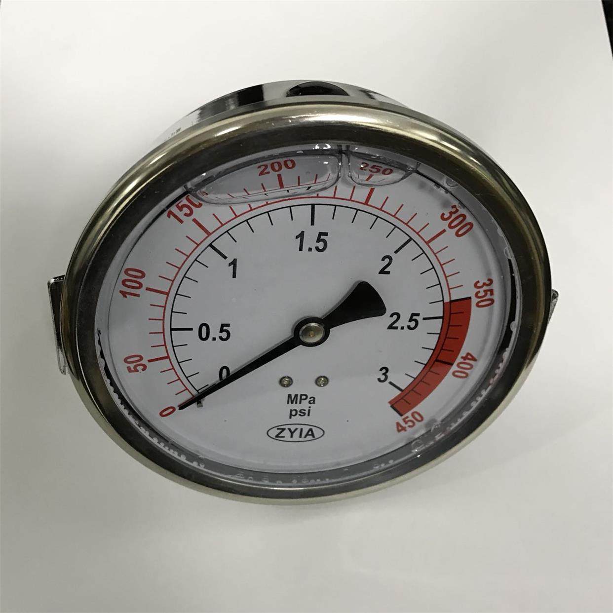 轴向耐震带支架压力表 YN-100Z-U 3mpa 450psi 直径100mm m20x1.5