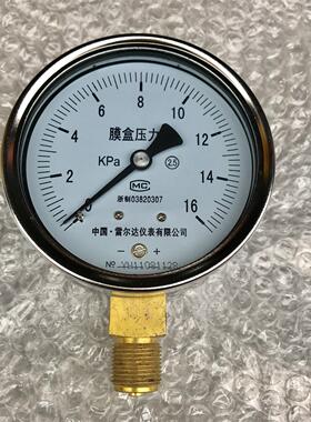 膜盒压力表 YE-100 0-16kpa m20X1.5 径向 雷尔达牌 微压气压表