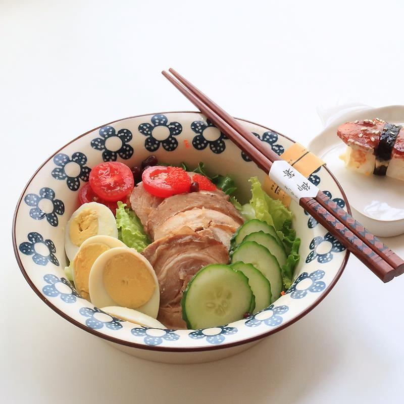 岩井成器 日式ins风大号沙拉意面深盘 复古小蓝花盖饭碗拉面汤碗