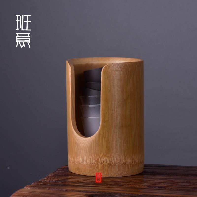 班意 茶杯笼日式竹杯篓茶杯收纳筒茶杯架收纳盒 功夫茶具茶道零配