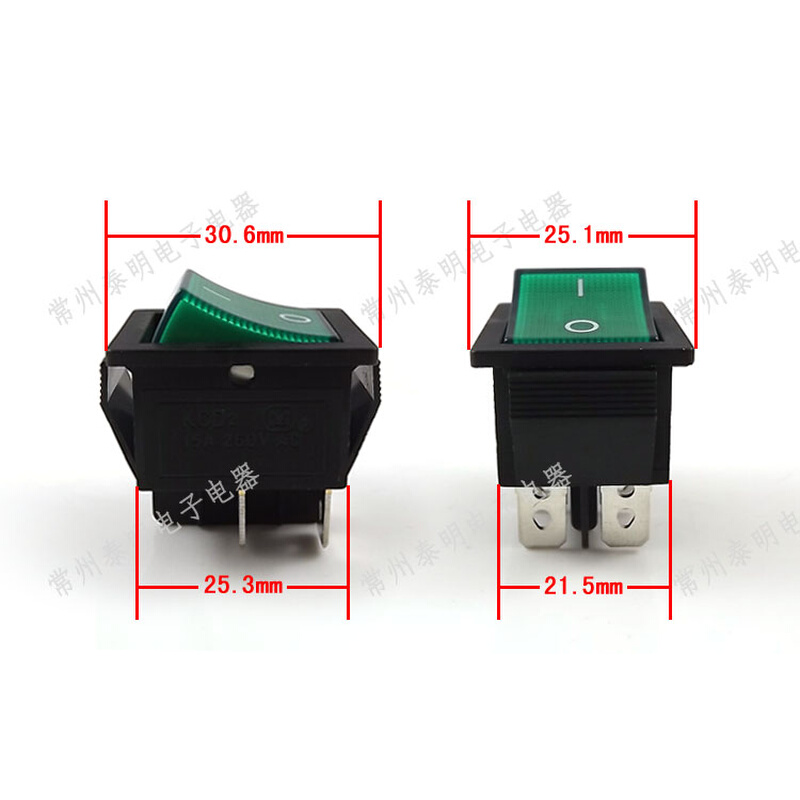 。按键带灯船型按钮电源开关KCD2-201N翘板绿色2路四脚船形2档船