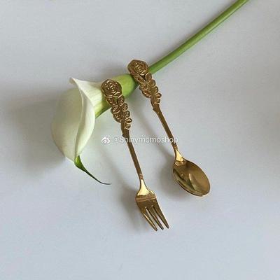 Shinymomo法式 复古咖啡甜品金色餐具