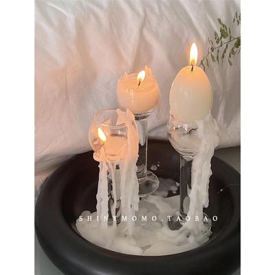 Shinymomo韩式简约复古玻璃烛台摆件道具ins高脚杯酒盅配料器皿
