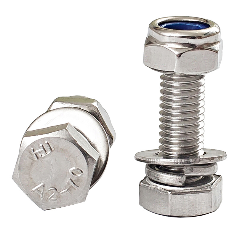 。304不锈钢防松螺丝外六角组合防松螺母套装锁紧螺丝M3M4M5M6M8m