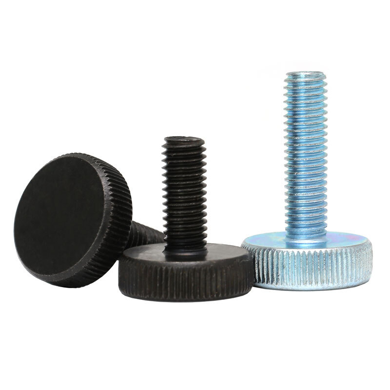 。GB835黑色平头滚花手拧螺丝镀黑锌大头手拧螺钉m3m4m5m6m8m10