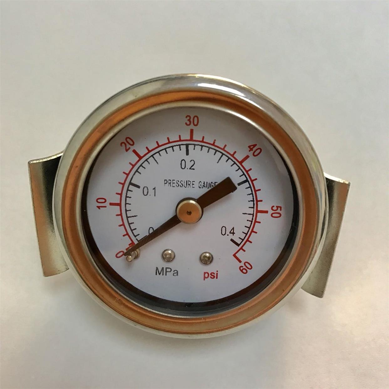 40mm轴向镶嵌式压力表0-0.4mpa 60psi 带固定支架背后螺纹m10*1牙