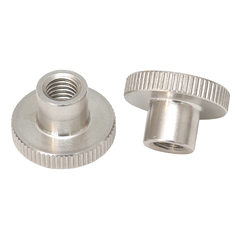 。DIN466 304不锈钢高头滚花螺母手拧压花螺帽台阶大头罗母M2-M10