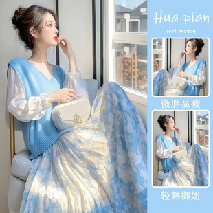 别致温柔风碎花连衣裙时尚 女2025新款 针织 别致显气质套装 美式