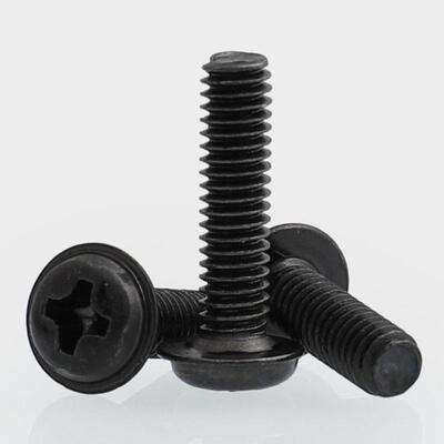 PWM黑色十字圆头带垫螺丝螺钉带介M2.5M2M3M4*3x4x5x6x8x12x16mm