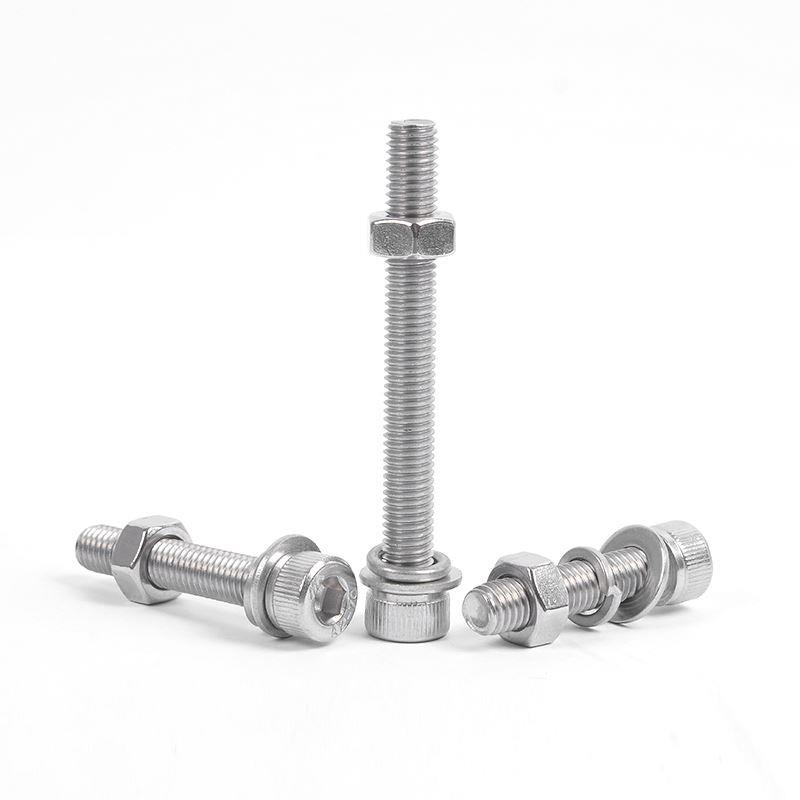 304不锈钢内六角螺丝螺母套装 螺栓螺杆平垫弹垫大全M3M4M5M6mm