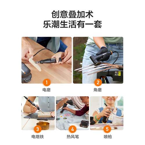 威克士MakerX电磨739充电式家用打磨抛光切割机741锂电雕刻机套装