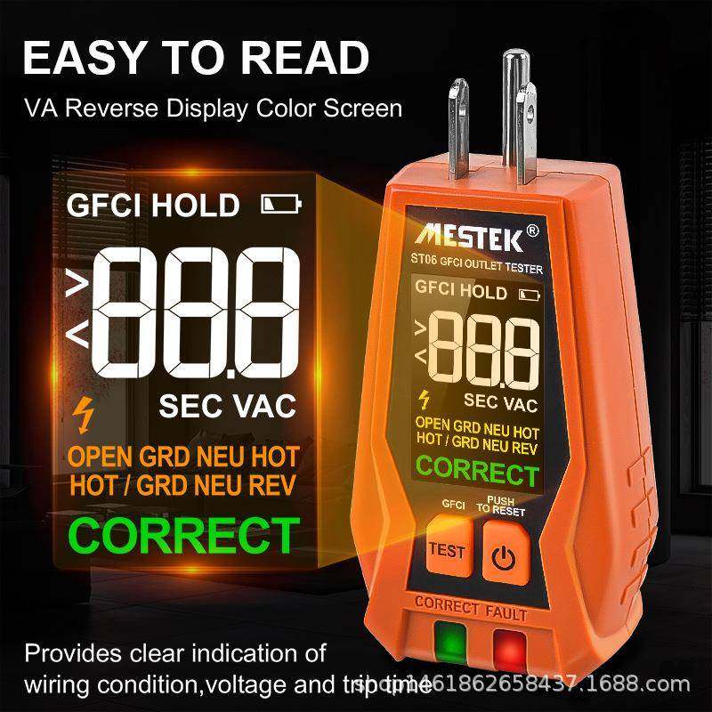 插座测试仪电源极性测试相位检测漏电开关检测外贸美规ST06