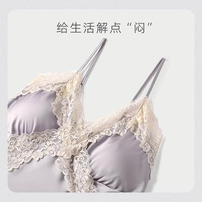 宫蝶WHV凉感型【】冰丝衣睡女夏天吊带睡衣性感套装带胸垫绸家居