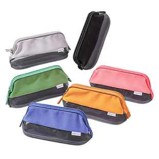 日本kokuyo国誉大开口笔袋初中小学生用大容量铅笔盒多功能纯色透明网格文具盒女孩简约ins日系拉链款文具袋