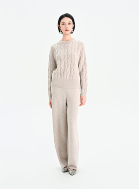 门里门外驼色纯羊毛圆领上衣25S95196驼色纯羊毛长裤25K95197