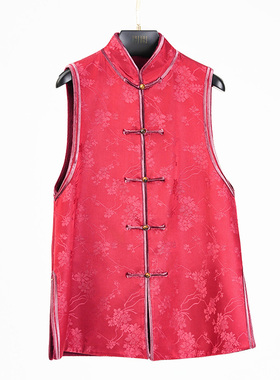 门里门外红色真丝提花羊毛双面马甲BC25DM1299B