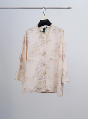 门里门外浅黄色单耳扣正绢旗袍上衣BC25QS0950A