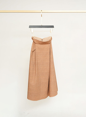 门里门外黄色丝毛麻棉国风半裙BC25QB0090D