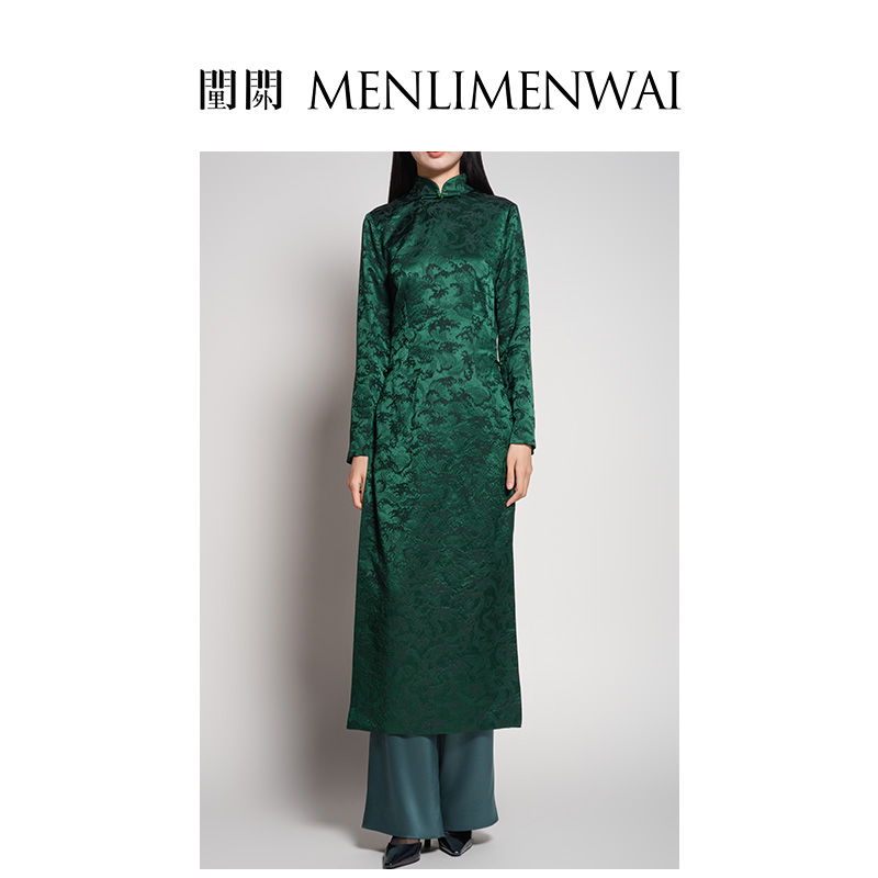 墨绿色改良旗袍连衣裙套装