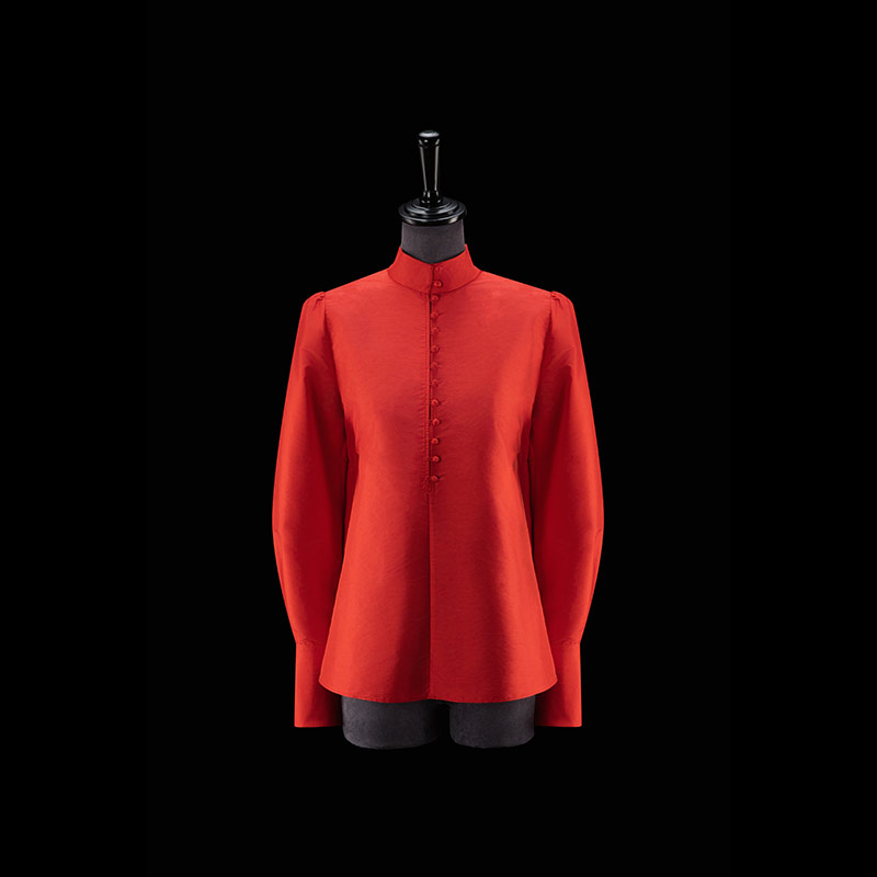 红色真丝双宫立领衬衫上衣