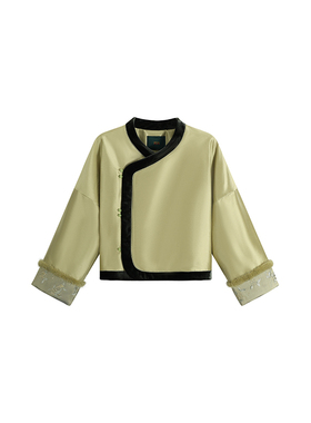 门里门外黄绿色双宫丝绒拼接斜襟童装外套BR24QW0890A