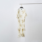 白色真丝织金连衣裙宽松版 门里门外2025年夏季 款 遮肉显瘦女