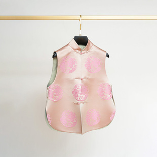 门里门外粉色拼青玉案梅花库缎双宫双韵双面穿马甲BC25CM0318G