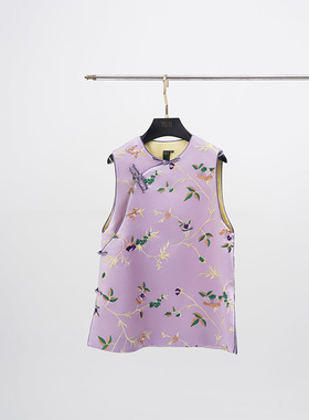 门里门外紫色枝蔓库缎提花马甲BC25QM1114A