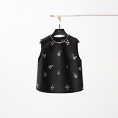 门里门外黑色丝毛绣花马甲BC24XM0849B丝毛绣花半裙BR24QB0664B