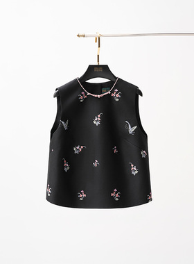 门里门外黑色丝毛绣花马甲BC24XM0849B丝毛绣花半裙BR24QB0664B