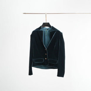 门里门外墨绿色丝绒分割上衣外套BR25QS1031A