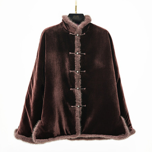 门里门外红棕丝绒宋锦祥云毛边双面穿夹棉外套BC25CW0237B