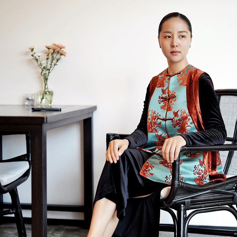 蓝橙撞色蝴蝶非遗漳缎马甲