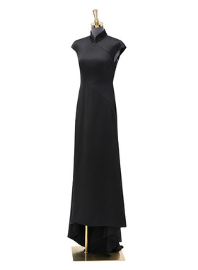 门里门外黑色醋酸缎连衣裙BC25QQ1026A