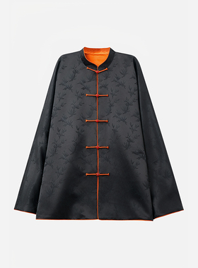门里门外【男装】黑色拼橘色竹叶真丝双面穿外套BC25CW0091A