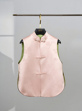 门里门外粉色真丝提花拼绿色双宫双面穿马甲BC25CM0318D