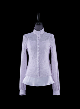 门里门外紫色羊毛针织立领对襟上衣BV24QS0348T