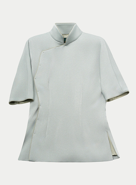 门里门外新款优雅日常绿色系醋酸麻上衣两件套新中式斜襟气质女装