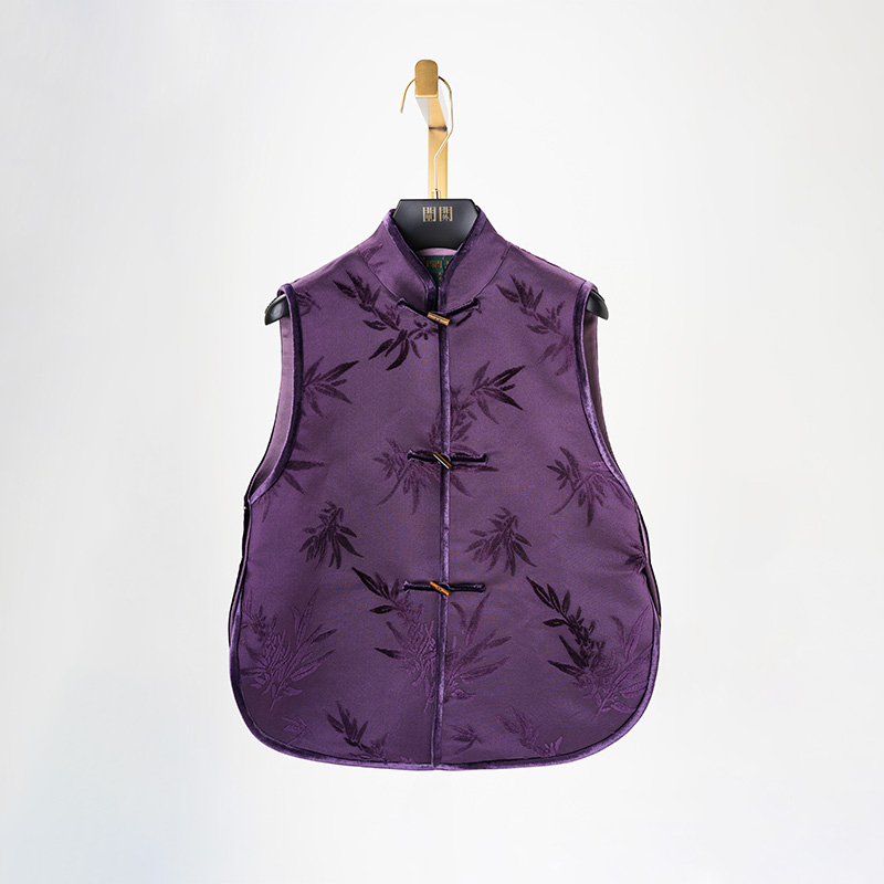 门里门外紫色漳绒立领对襟马甲BC25DM1230A