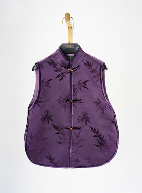 门里门外紫色漳绒立领对襟马甲BC25DM1230A