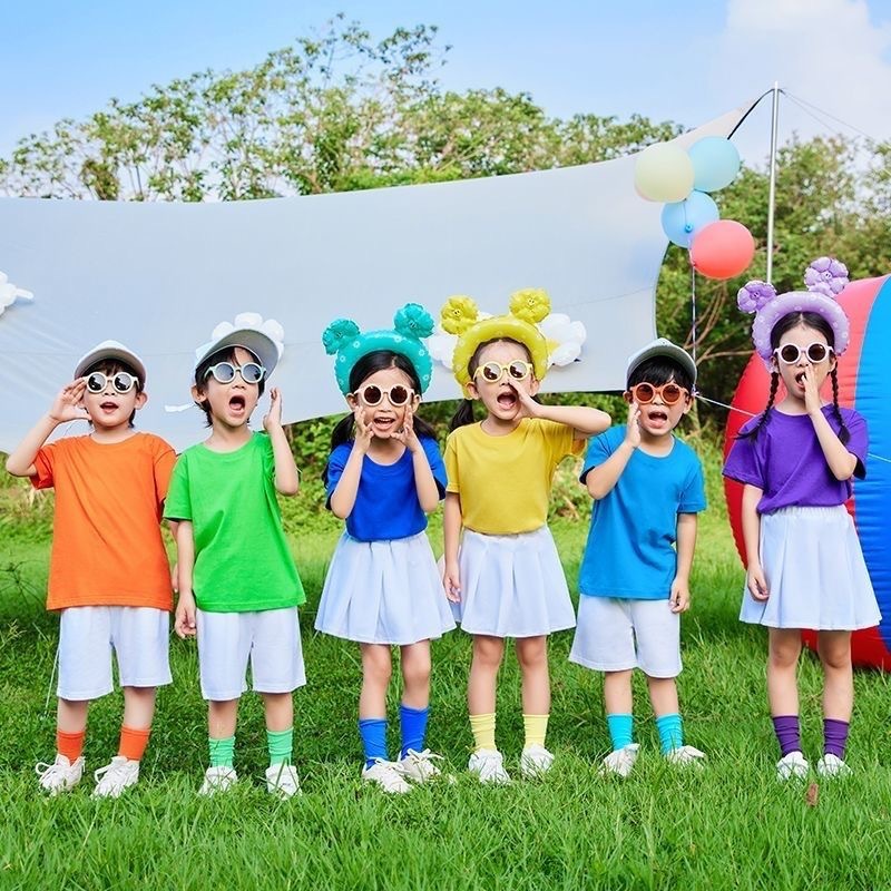 六一儿童演出服装多巴胺全套糖果色T恤幼儿园小学生运动会啦啦操
