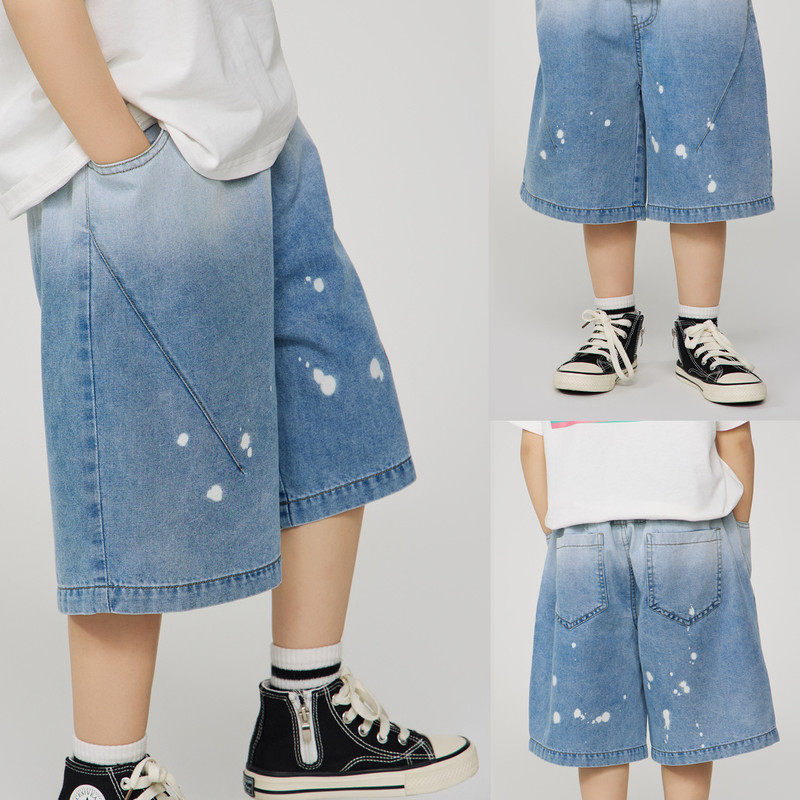 2025夏季新款男中大童宽松休闲薄款复古泼墨牛仔五分短裤,童装/婴儿装/亲子装,儿童牛仔裤,淘宝优惠券,粉丝福利购,淘宝优惠卷