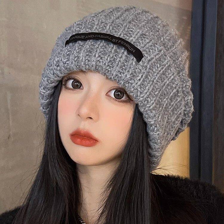 灰色粗针织毛线帽女冷帽男堆堆帽秋冬慵懒风情侣大头围显脸小保暖