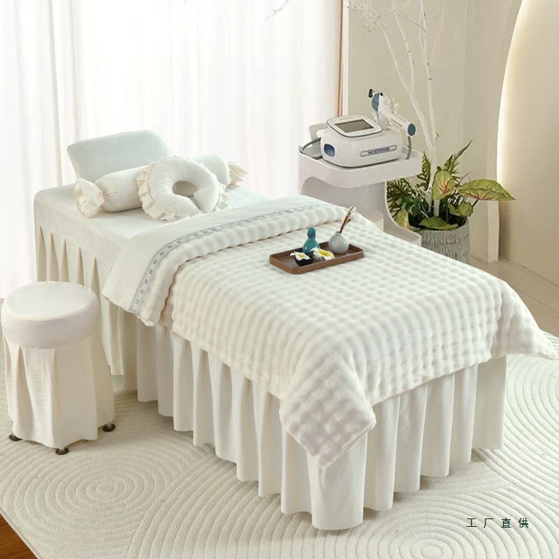 2025秋冬高端美容床罩四件套兔毛绒加厚绒保暖柔软按摩理疗床罩套