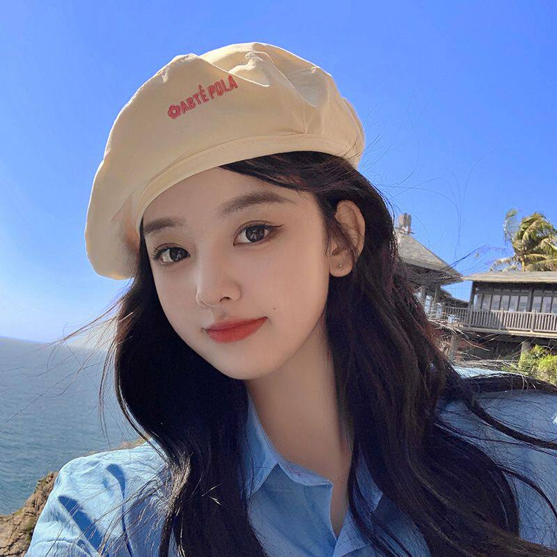 小清新韩系格子双面戴贝雷帽女春夏季薄款百搭小花学院风画家帽潮