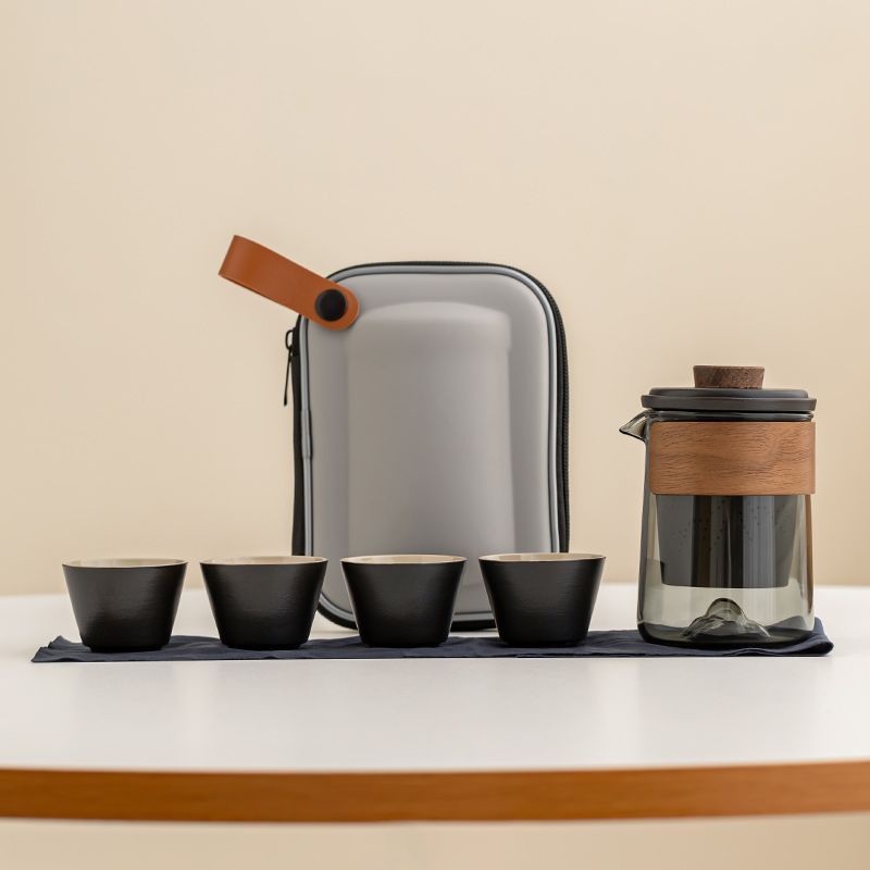 玻璃快客杯旅行茶具套装四杯式便捷泡茶一壶玻璃杯随行杯户外功夫