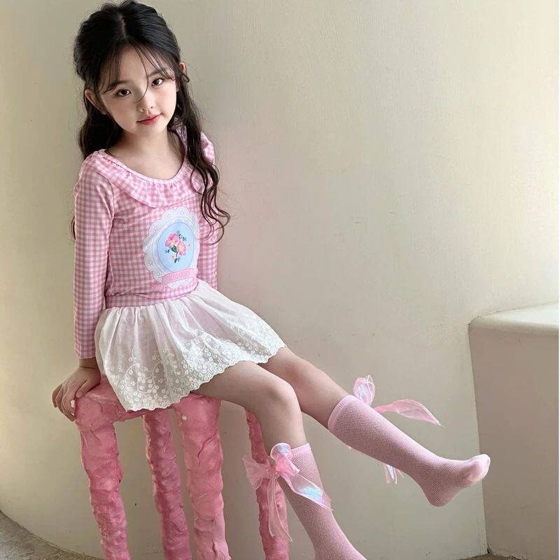 女童泳衣分体平角裙式保守公主风长袖防晒泳衣夏季新款儿童泳装