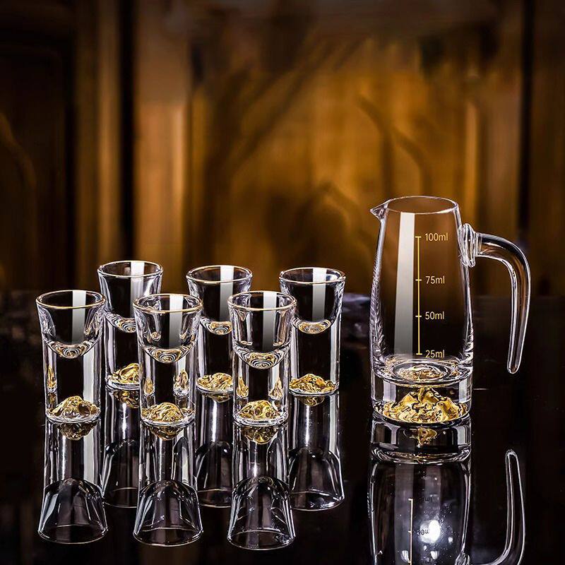 中式高档白酒杯托架无铅水晶玻璃烈家用分酒器一口杯酒具套装
