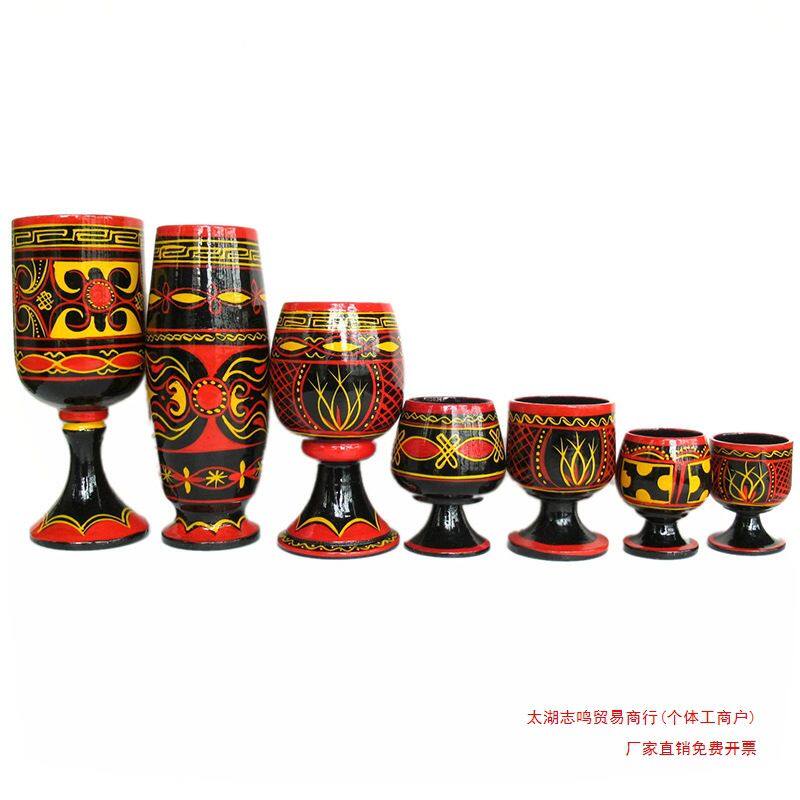 四川大凉山西昌特色彝族民间漆器彩绘手工艺品实木酒杯白酒杯民族