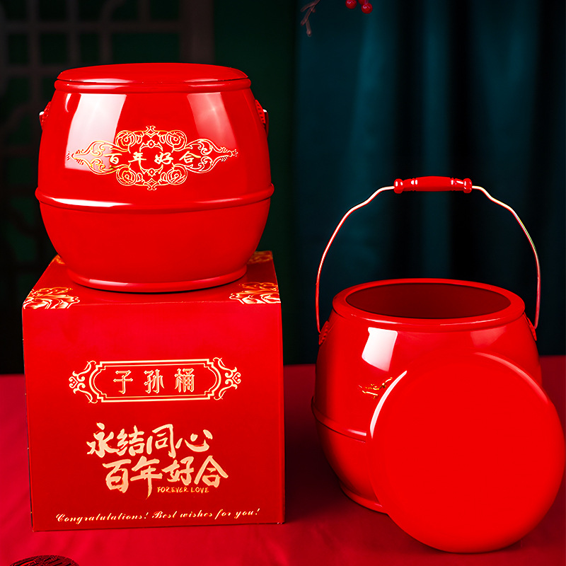 子孙桶结婚用的鸡蛋喜桶红色女方陪嫁物品娘家高档婚庆用品大全
